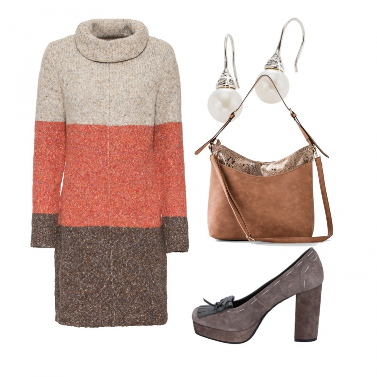 Outfit donna - Bon Ton #28481. Stile Bon Ton per Ufficio. Abbinamento con vestiti, stivaletti, orecchini, décolleté.