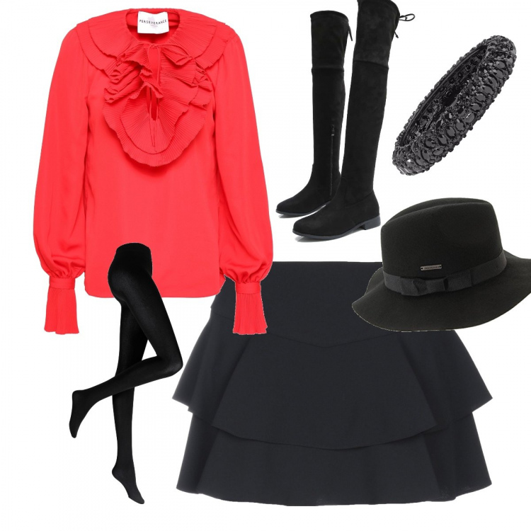 Outfit donna - La minigonna. Stile Basic per Tutti i giorni. Abbinamento con collant, minigonne, bluse, braccialetti, stivali sopra il ginocchio, cappelli.