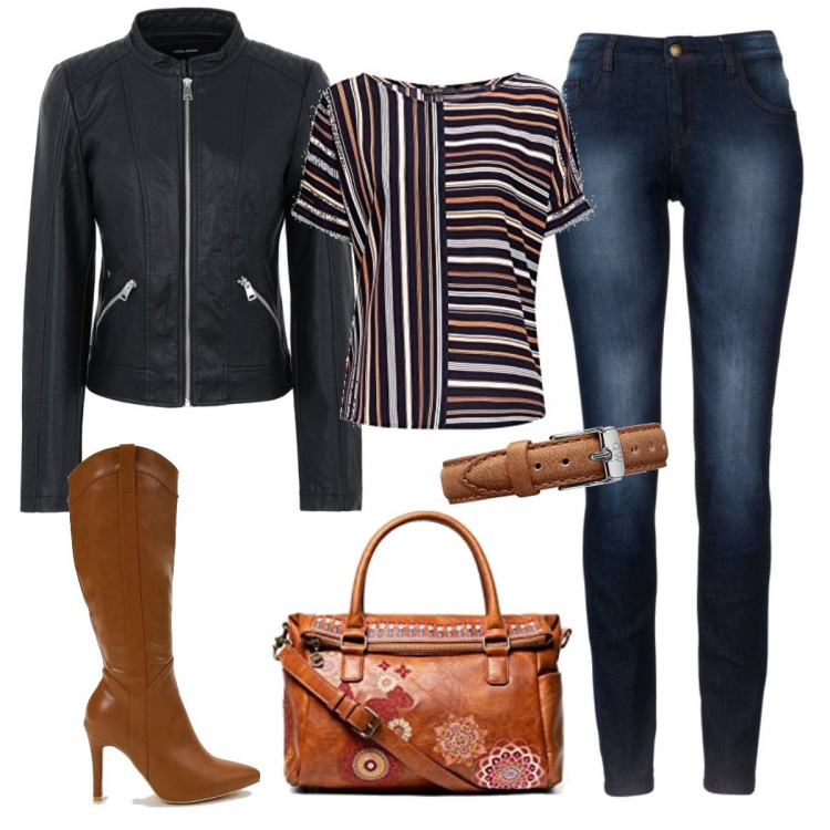 Outfit donna - Buongiorno così. Stile Basic per Tutti i giorni. Abbinamento con jeans skinny, cappotti, camicie, borse a mano, stivali, orologi.
