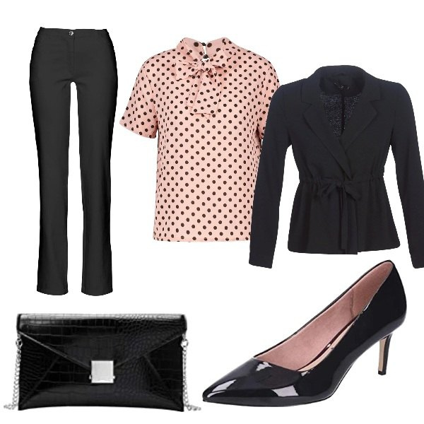 Outfit donna - Monday style. Stile Bon Ton per Ufficio. Abbinamento con pantaloni, camicie a manica corta, blazer, décolleté, clutch.