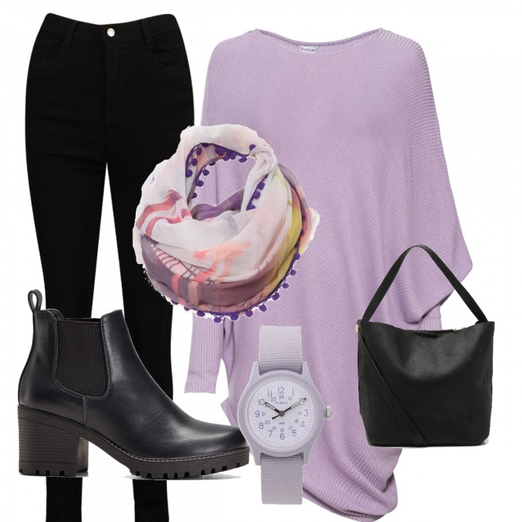 Outfit donna - Basic #38235. Stile Basic per Ufficio. Abbinamento con stivaletti chelsea, maglioni, orologi, jeans skinny, borse a spalla, sciarpe.