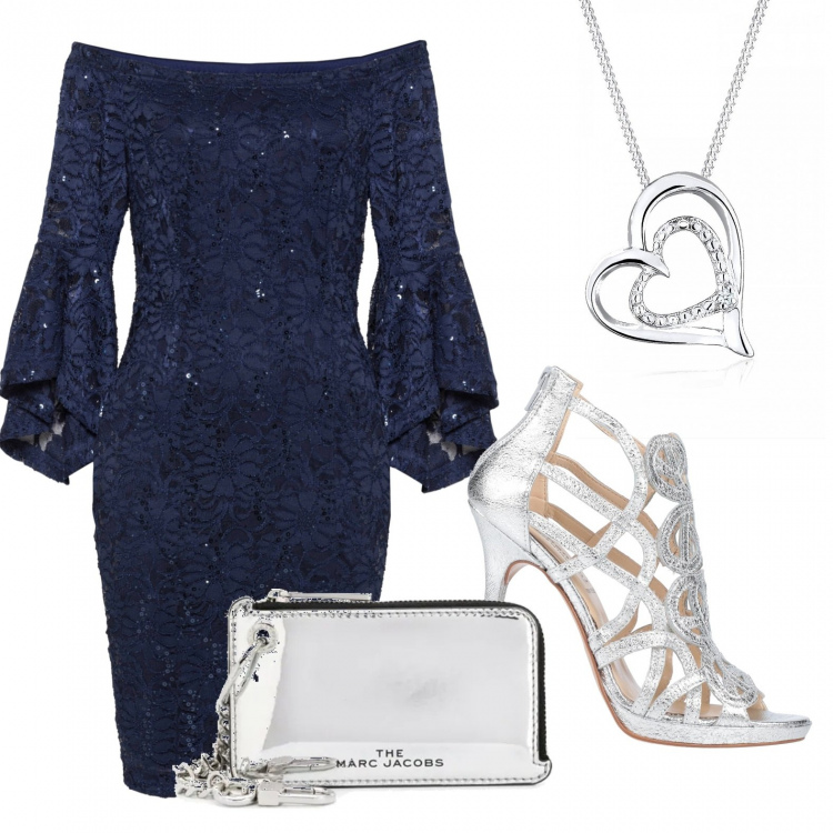 Outfit femme - Soirée chic. Style Chic pour Cérémonie. Assortir avec t-shirts, sandales à talon, colliers, porte-monnaie.
