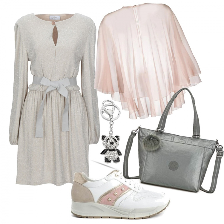 Outfit mujer - Sneakers + capa. Estilo Chic para Todos los días. Combinación con bolso tote, llaveros, sneakers, vestidos cortos, capas.