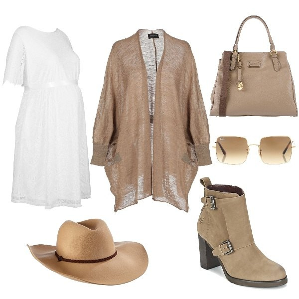 Outfit donna - Autumn waiting for the baby. Stile Trendy per Tutti i giorni. look ideale per Premaman. Abbinamento con vestiti, cardigans, borse a mano, stivaletti, cappelli, occhiali da sole.