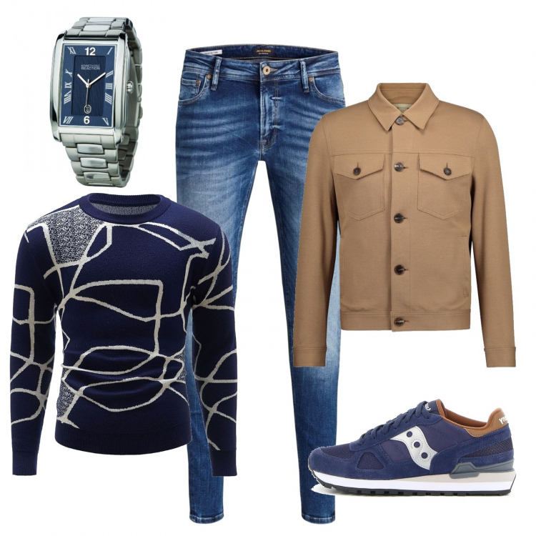 Outfit uomo - Le prime cose trovate nell\'armadio. Stile Casual per Tutti i giorni. Abbinamento con jeans, pullovers, sneakers, giacche, braccialetti.