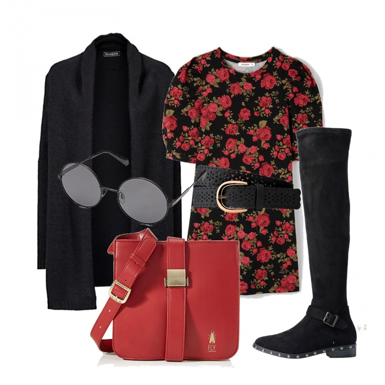 Outfit donna - Rose ad ottobre. Stile Trendy per Tutti i giorni. Abbinamento con cardigans, cinture, stivali, vestiti, occhiali da sole, borse a mano.