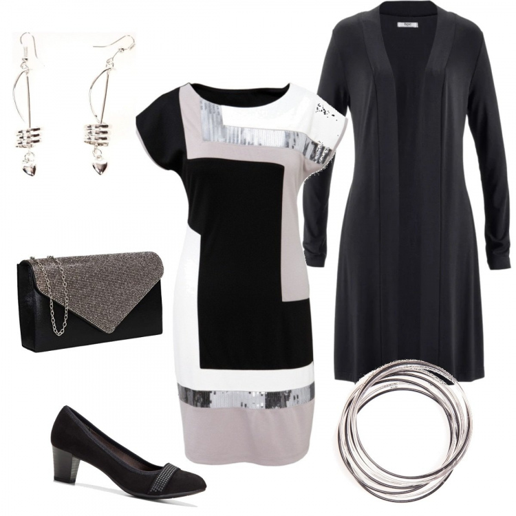 Outfit donna - L\'abito in maglina. Stile Bon Ton per Serata fuori. Abbinamento con cardigans, décolleté, vestiti, braccialetti, orecchini, pochette.