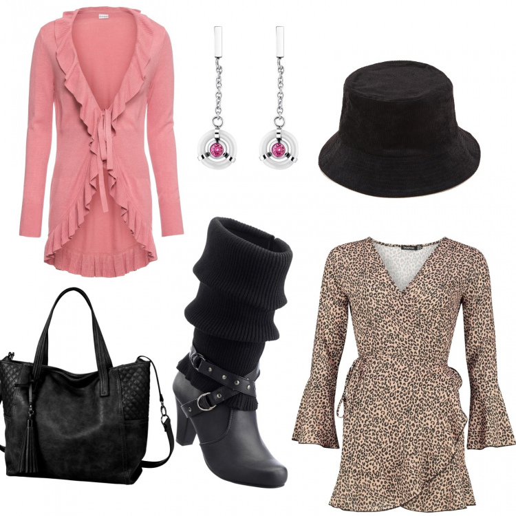 Outfit donna - Etnico #6096. Stile Etnico per Ufficio. Abbinamento con stivali, cardigans, shopping bag, vestiti lunghi, cappelli, orecchini.