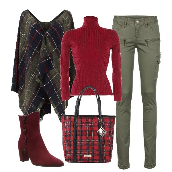 Outfit donna - Un pò di Scozia. Stile Urban per Tutti i giorni. Abbinamento con pantaloni cargo, pullovers, borse a mano, stivaletti, cappotti.