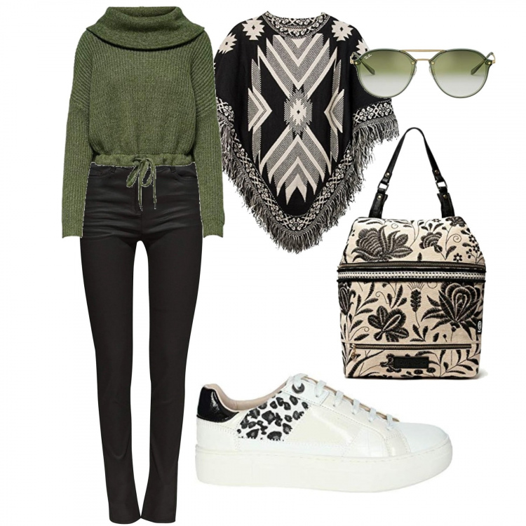 Outfit donna - Fresco la mattina. Stile Urban per Tutti i giorni. Abbinamento con pullovers, sneakers, pantaloni skinny, zaini, cappotti, occhiali da sole.