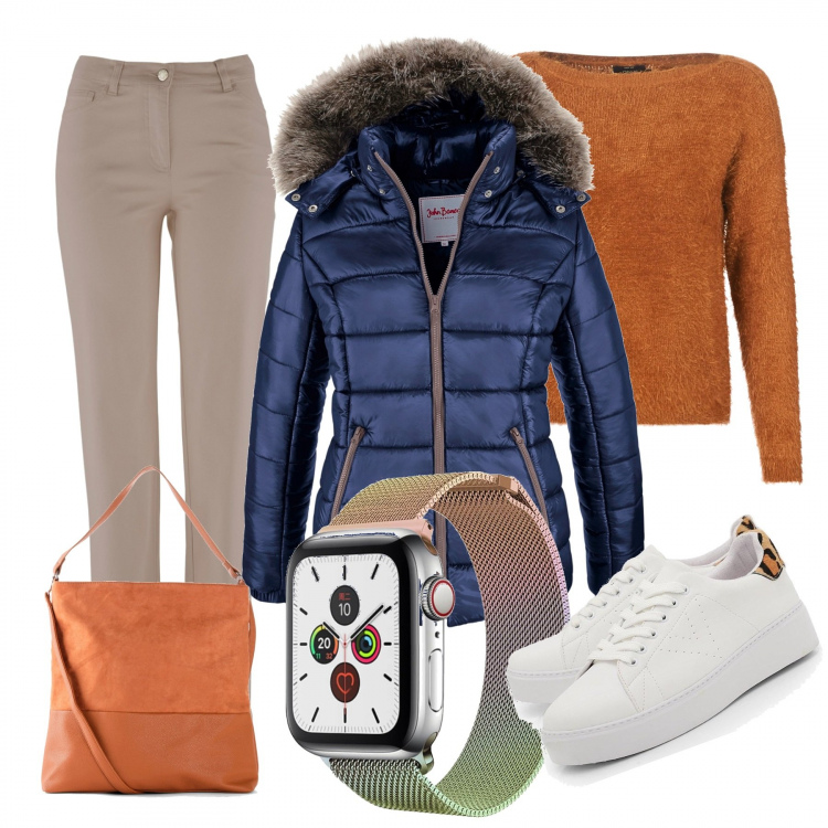 Outfit donna - Urban #25162. Stile Urban per Tutti i giorni. Abbinamento con piumini, pantaloni, shopping bag, sneakers, maglioni, orologi.