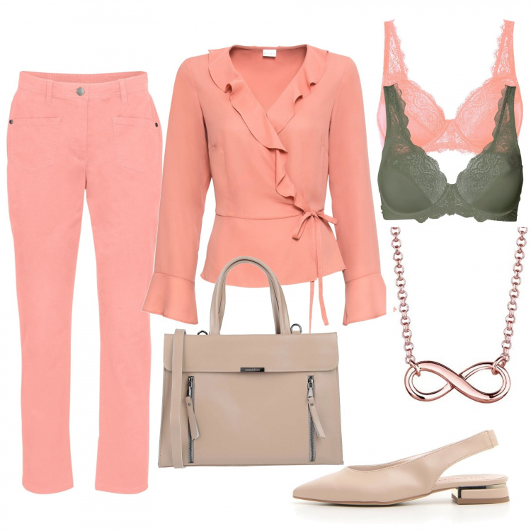Outfit donna - Basic #38335. Stile Basic per Tutti i giorni. Abbinamento con reggiseni, camicie, pantaloni, borse a mano, décolleté, collane.