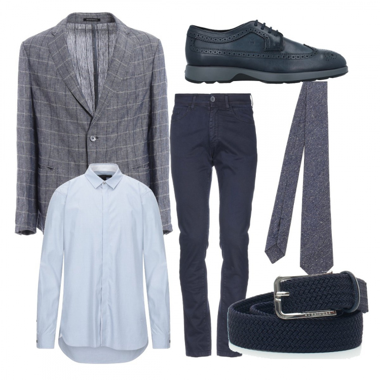 Outfit uomo - Riunione mattutina. Stile Business/Elegante per Ufficio. Abbinamento con cinture, pantaloni, scarpe stringate, camicie, giacche, cravatte.