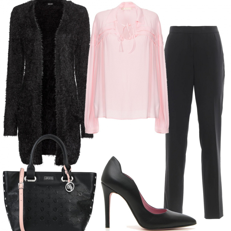 Outfit donna - Un po\'di rosa. Stile Bon Ton per Ufficio. Abbinamento con cardigans, borse a mano, bluse, décolleté, pantaloni.