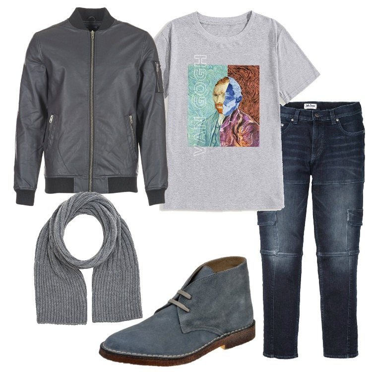 Outfit uomo - Everyday. Stile Casual per Tutti i giorni. Abbinamento con jeans slim fit, stivali e stivaletti, giacche, t-shirt, sciarpe.