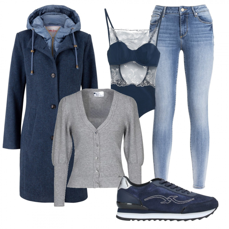 Outfit donna - Basic #38646. Stile Basic per Tutti i giorni. Abbinamento con cappotti, cardigans, body, sneakers, jeans.