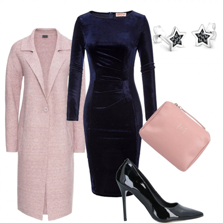 Outfit donna - Si festeggia.. Stile Chic per Serata fuori. Abbinamento con cappotti, décolleté, pochette, vestiti midi/longuette, orecchini.