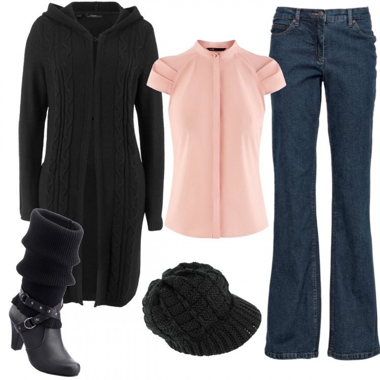 Outfit donna - Maxi maglia. Stile Trendy per Tutti i giorni. Abbinamento con stivali, cardigans, jeans bootcut, cappelli con visiera, camicie a manica corta.