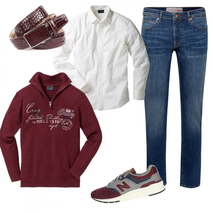 Outfit uomo - Maglia con zip. Stile Casual per Tutti i giorni. Abbinamento con camicie, maglioni, sneakers, jeans, cinture.