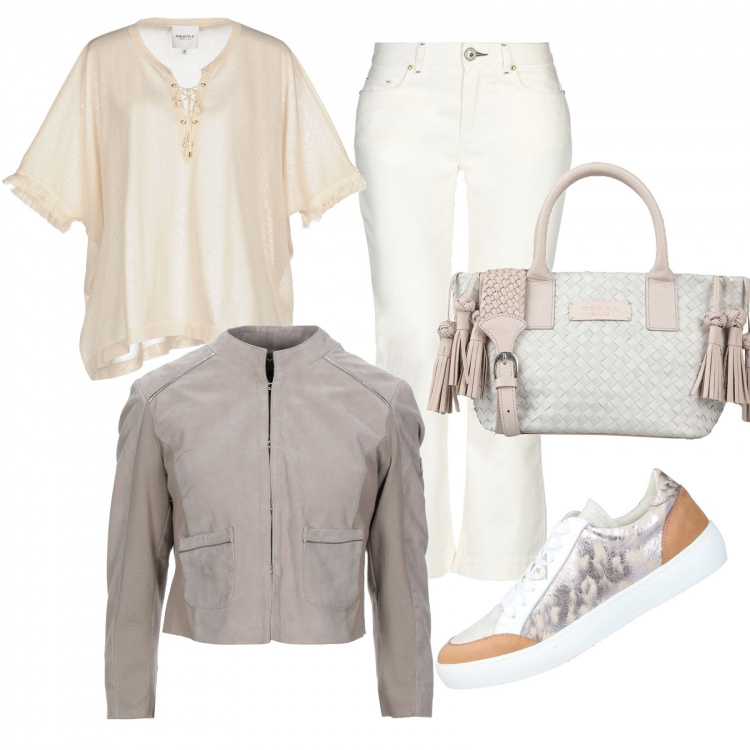 Outfit donna - Casual. Stile Urban per Tutti i giorni. Abbinamento con sneakers, cappotti, borse a spalla, pullovers, pantaloni capri.