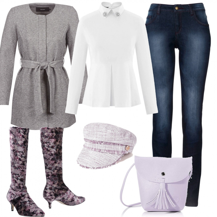 Outfit donna - Shopping con l\' amica. Stile Trendy per Tutti i giorni. Abbinamento con jeans skinny, stivali, cappotti, camicie, cappelli, borse a tracolla.