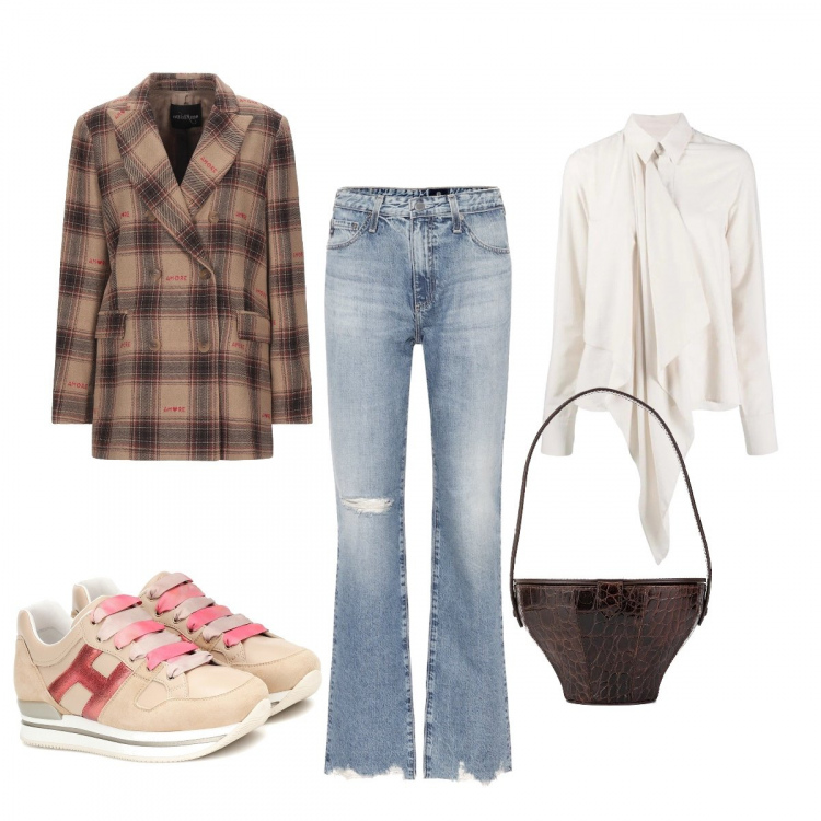 Outfit donna - Total look #741028. Abbinamento con borse a mano, camicie, blazer, sneakers, jeans dritti.