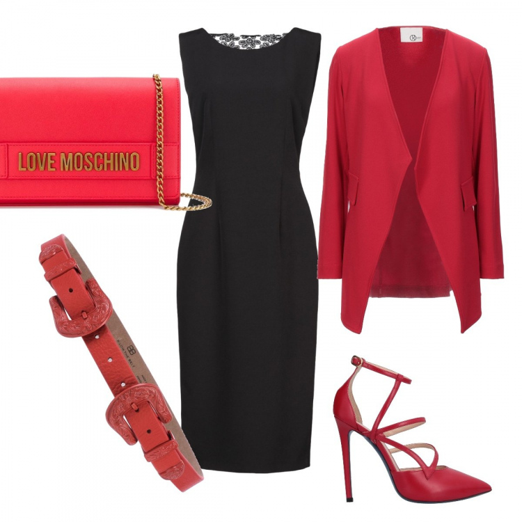 Outfit donna - Chic #37432. Stile Chic per Serata fuori. Abbinamento con borse a spalla, vestiti midi/longuette, décolleté, blazer, cinture.
