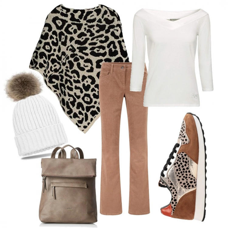 Outfit donna - Focus: marrone. Stile Basic per Tutti i giorni. Abbinamento con pantaloni, sneakers, pullovers, cappotti, zaini, berretti.