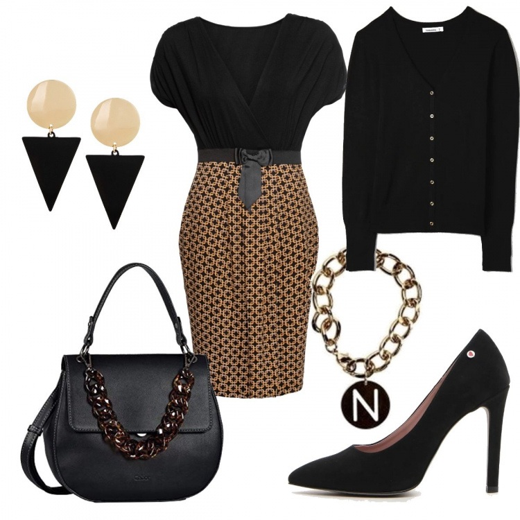 Outfit donna - Bon Ton #29155. Stile Bon Ton per Serata fuori. Abbinamento con vestiti, orecchini, pullovers, braccialetti, borse a mano, décolleté.