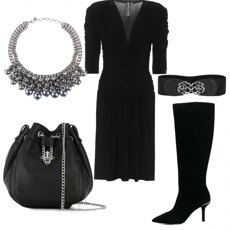 Outfit donna - Pantera. Stile Trendy per Serata fuori. Abbinamento con cinture, collane, stivali sopra il ginocchio, borse a spalla, vestiti midi/longuette.
