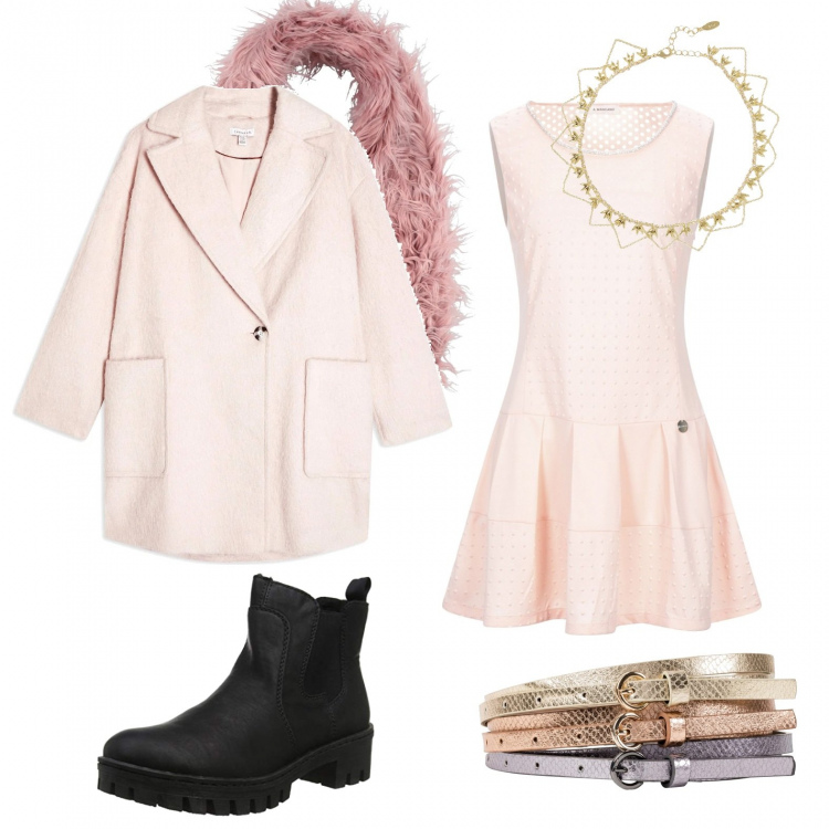 Outfit donna - Per Veronesi lo stile Giambattista Valli. Stile Trendy per Serata fuori. Abbinamento con cinture, cappotti, vestiti corti, stole, collane, stivaletti chelsea.