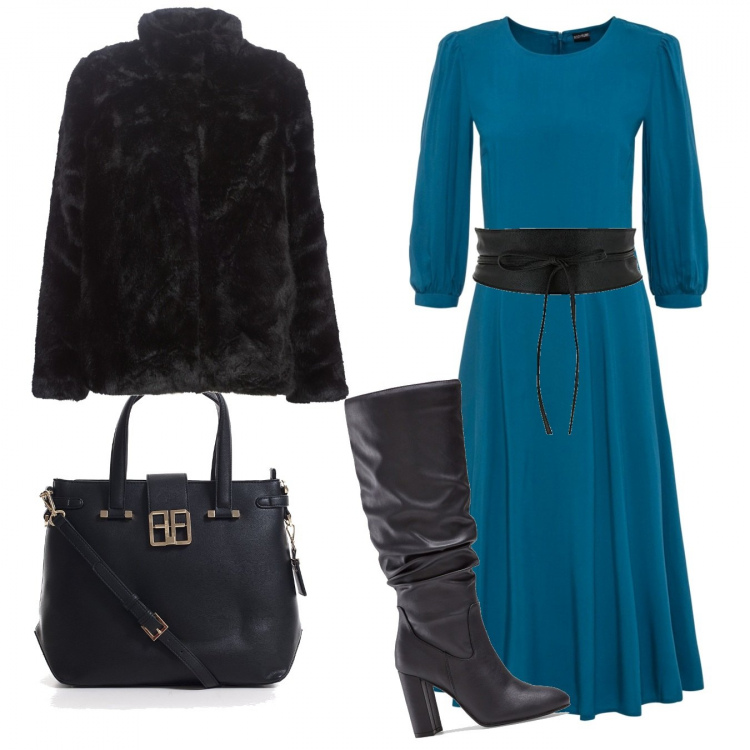 Outfit donna - Trendy #69932. Stile Trendy per Serata fuori. Abbinamento con vestiti asimmetrici, stivali sopra il ginocchio, borse a mano, cappotti, cinture.