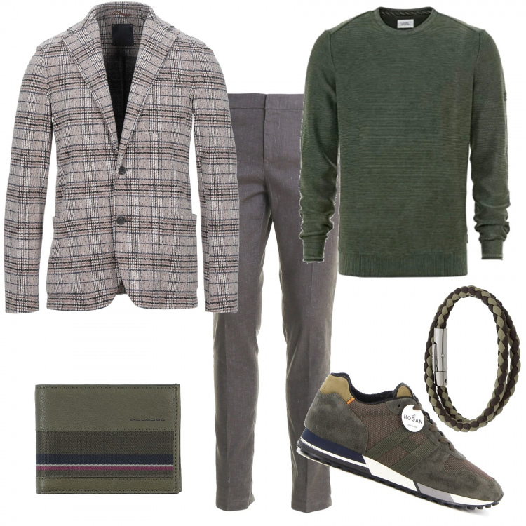 Outfit uomo - Look casual.. Stile Casual per Tutti i giorni. Abbinamento con braccialetti, portafogli, giacche, maglioni, pantaloni, sneakers.