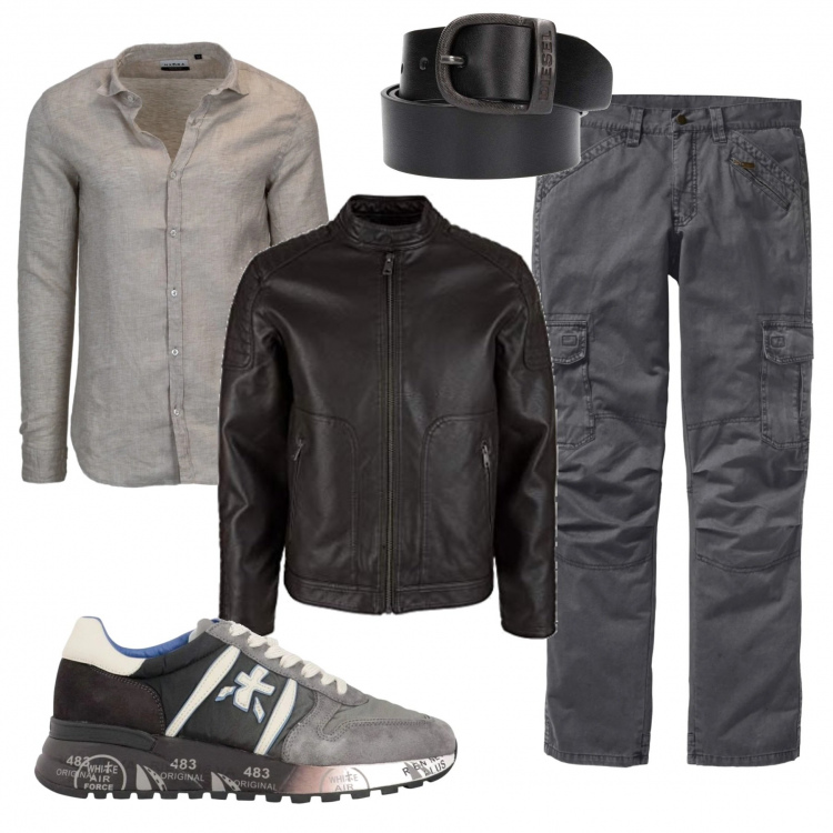 Outfit uomo - Casual #20923. Stile Casual per Tutti i giorni. Abbinamento con pantaloni cargo, camicie, cinture, cappotti, sneakers.