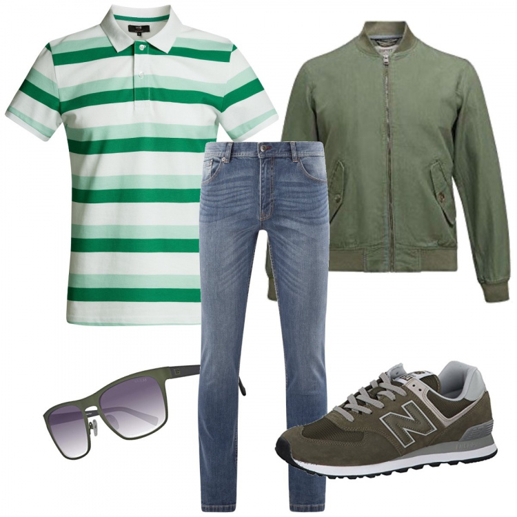 Outfit uomo - Total look Amazon. Stile Casual per Tutti i giorni. Abbinamento con sneakers alte, jeans, cappotti, polo, occhiali da sole.