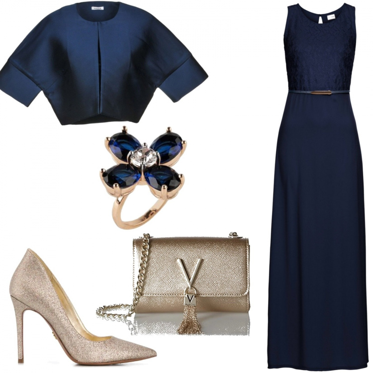 Outfit donna - Eleganza senza tempo. Stile Chic per Cerimonia. Abbinamento con vestiti lunghi, blazer, anelli, décolleté, pochette.