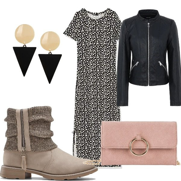 Outfit donna - Look casual. Stile Basic per Tutti i giorni. Abbinamento con cappotti, stivaletti, orecchini, cappotti, vestiti.