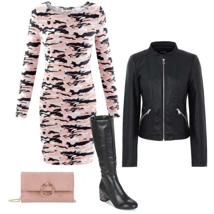 Outfit donna - Speriamo nel rosa. Stile Trendy per Tutti i giorni. Abbinamento con cappotti, cappotti, stivali, vestiti corti.