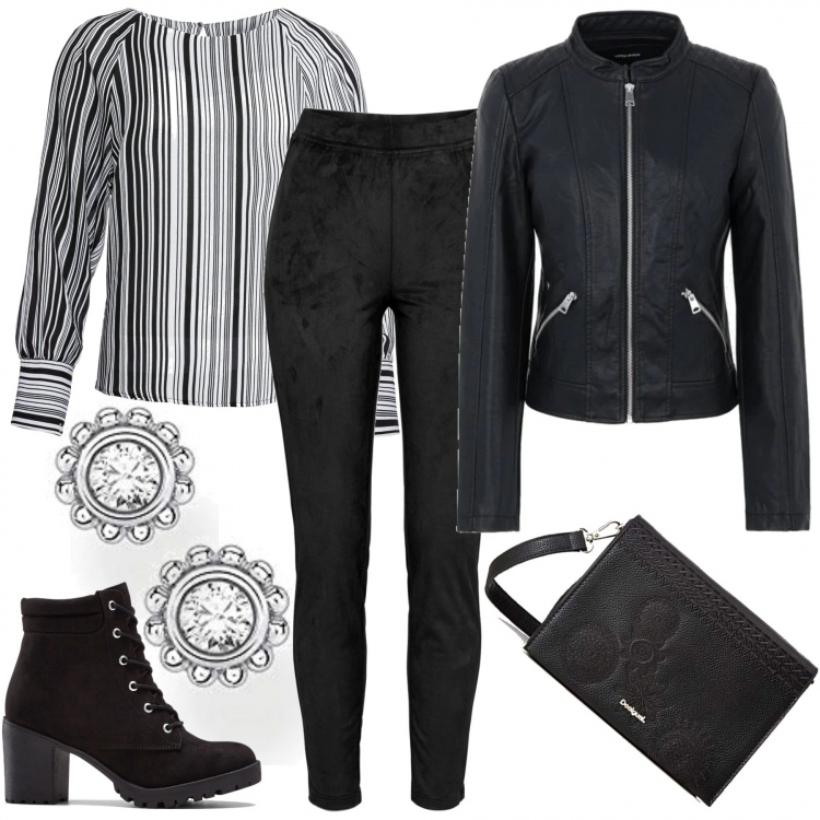 Outfit donna - Curvy sprint. Stile Urban per Tutti i giorni. Abbinamento con stivaletti, pantaloni, maglieria, cappotti, orecchini, borse a tracolla.