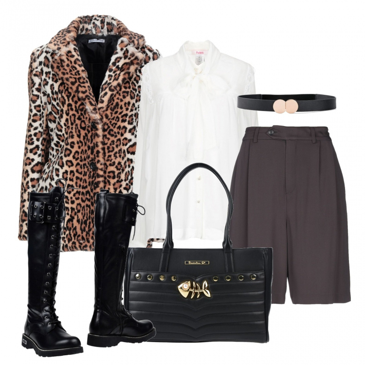 Outfit donna - Bermuda sartoriali+stivaletti. Stile Trendy per Tutti i giorni. Abbinamento con cinture, borse a mano, ecopellicce, bermuda, stivali, camicie.