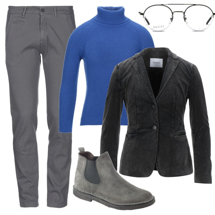 Outfit uomo - Trendy #8837. Stile Trendy per Ufficio. Abbinamento con giacche, pantaloni, pullovers, stivali e stivaletti, occhiali da sole.