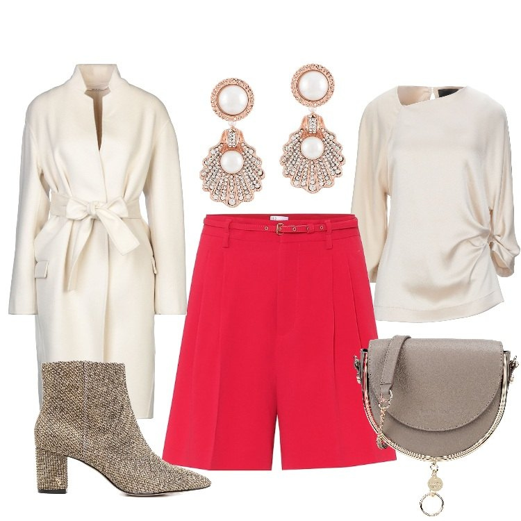Outfit donna - Bermuda Sartoriali & Stivaletti. Stile Chic per Cerimonia. Abbinamento con cappotti, bluse, borse a tracolla, stivaletti, orecchini, bermuda.