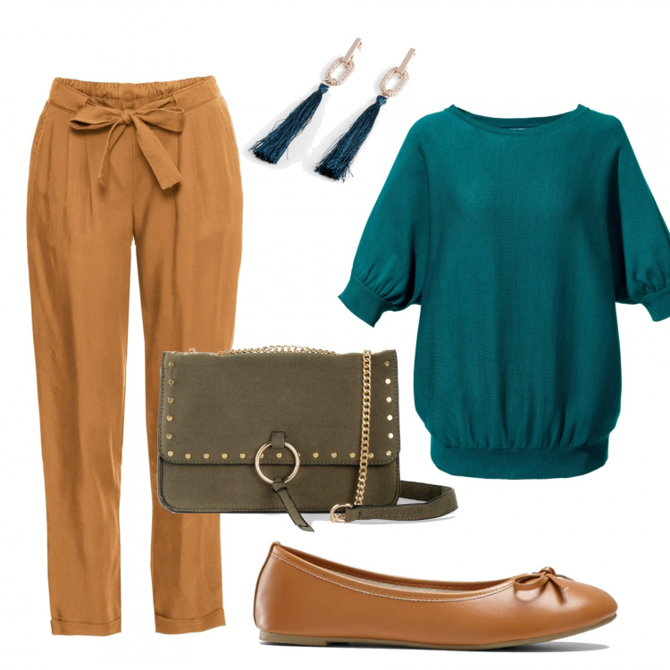 Outfit donna - Trendy #70523. Stile Trendy per Tutti i giorni. Abbinamento con shopping bag, maglieria, ballerine, borse a tracolla, orecchini.