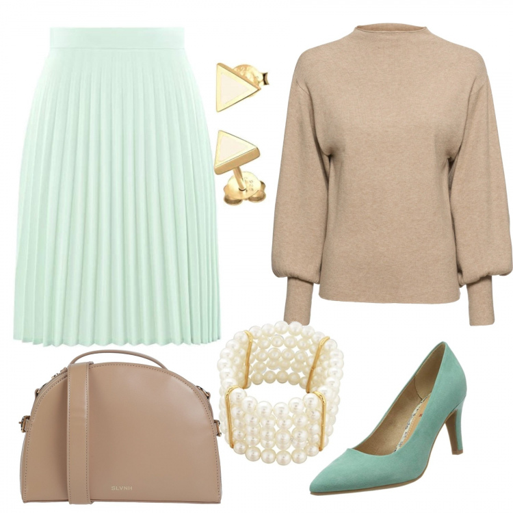 Outfit donna - Il bon ton si vede dal mattino. Stile Bon Ton per Tutti i giorni. Abbinamento con maglieria, borse a mano, gonne longuette, scarpe col tacco, braccialetti, orecchini.