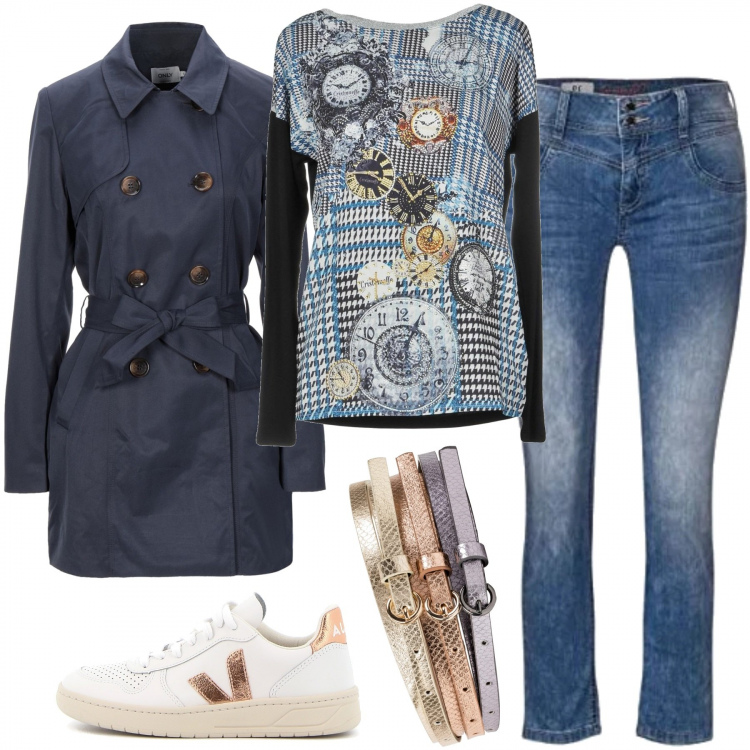 Outfit donna - Ho solo un dubbio: quale cintura metto?. Stile Basic per Tutti i giorni. Abbinamento con cinture, cappotti, bluse, jeans, sneakers.
