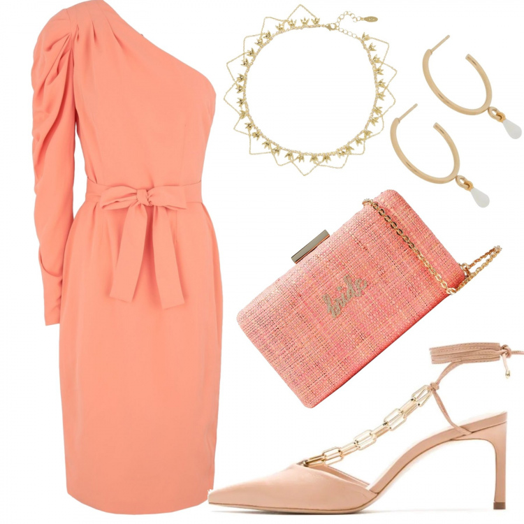 Outfit mujer - Chic #38106. Estilo Chic para Ceremonia. Combinación con vestidos midi/longuettes, zapatos de tacón, bolsos de mano, collares, colgantes.