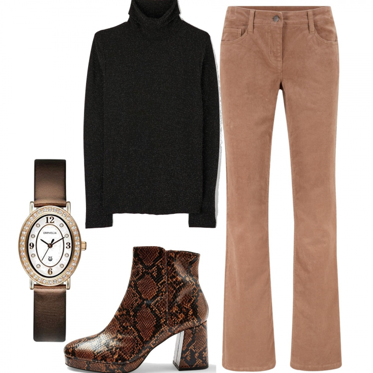 Outfit donna - Gli stivaletti animalier. Stile Trendy per Tutti i giorni. Abbinamento con pantaloni, stivaletti, t-shirt, orologi analogici.