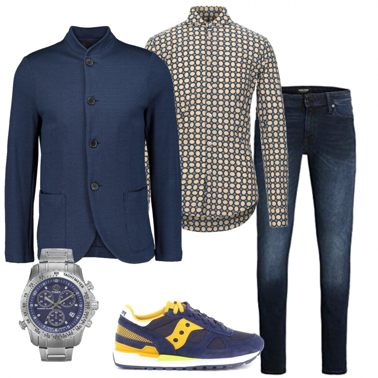 Outfit uomo - Casual grintoso.. Stile Casual per Tutti i giorni. Abbinamento con camicie, jeans skinny, sneakers, giacche, braccialetti.