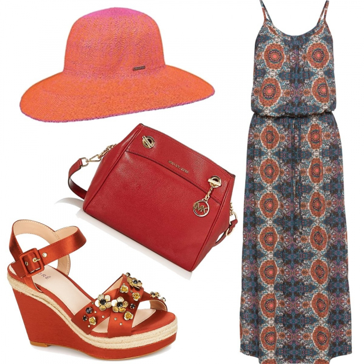 Outfit donna - La vacanza al mare. Stile Trendy per Mare. Abbinamento con vestiti lunghi, sandali, cappelli, borse a spalla.
