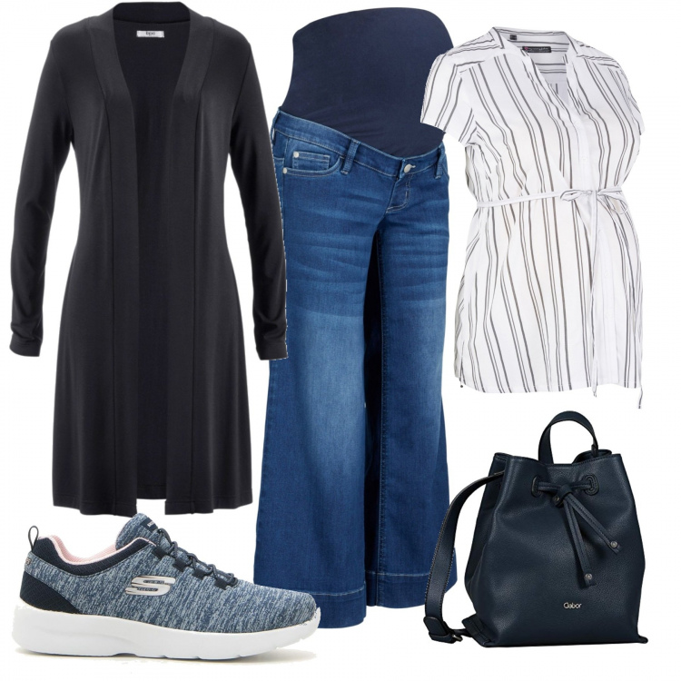 Outfit donna - Basic #39362. Stile Basic per Tutti i giorni. look ideale per Premaman. Abbinamento con cardigans, jeans, camicie a manica corta, sneakers, borse a secchiello.